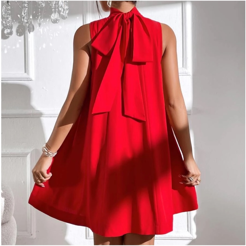 Luxe Neck Tie Party Evening Mini Dress - Picture 3 of 12